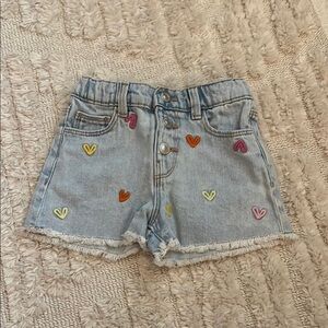 Zara Light Blue Denim Shorts with Orange Heart Embroidery
